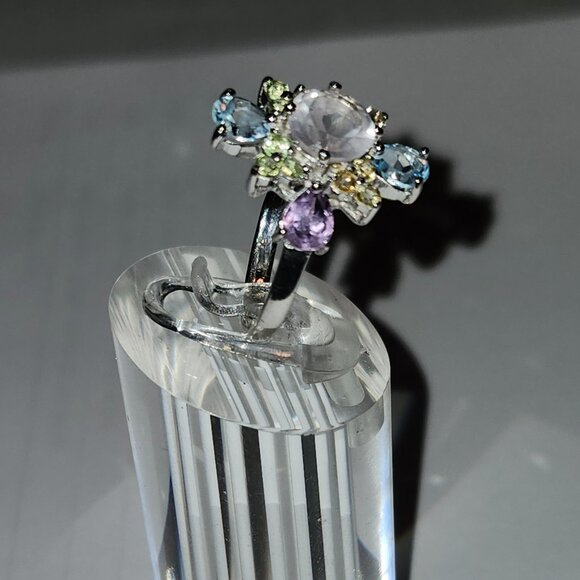 .925 Sterling Silver Rose Quartz/Amethyst/Citrine/Peridot/Topaz Ring Sz 7 $595 - Picture 3 of 6